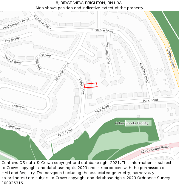 8, RIDGE VIEW, BRIGHTON, BN1 9AL: Location map and indicative extent of plot