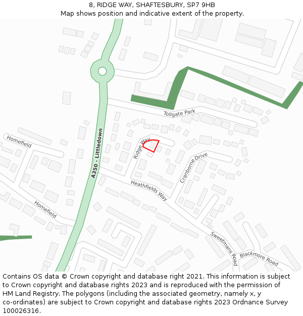 8, RIDGE WAY, SHAFTESBURY, SP7 9HB: Location map and indicative extent of plot