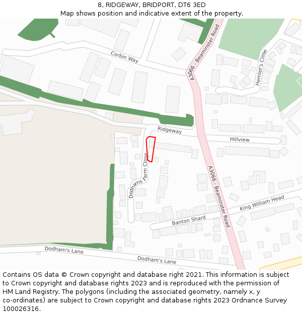 8, RIDGEWAY, BRIDPORT, DT6 3ED: Location map and indicative extent of plot