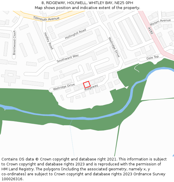 8, RIDGEWAY, HOLYWELL, WHITLEY BAY, NE25 0PH: Location map and indicative extent of plot