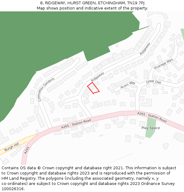 8, RIDGEWAY, HURST GREEN, ETCHINGHAM, TN19 7PJ: Location map and indicative extent of plot