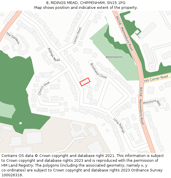 8, RIDINGS MEAD, CHIPPENHAM, SN15 1PG: Location map and indicative extent of plot