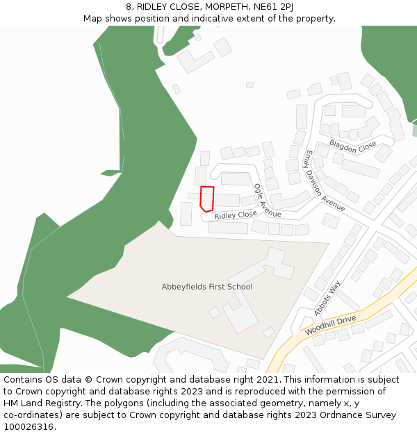 8, RIDLEY CLOSE, MORPETH, NE61 2PJ: Location map and indicative extent of plot