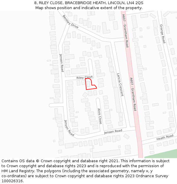 8, RILEY CLOSE, BRACEBRIDGE HEATH, LINCOLN, LN4 2QS: Location map and indicative extent of plot