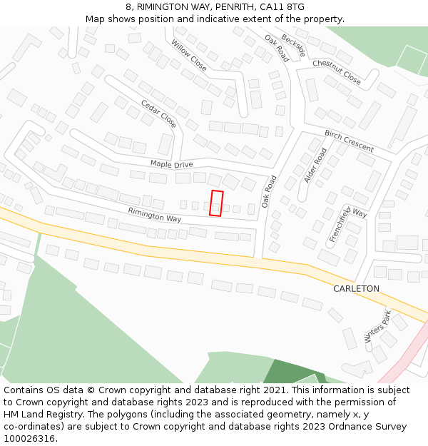 8, RIMINGTON WAY, PENRITH, CA11 8TG: Location map and indicative extent of plot