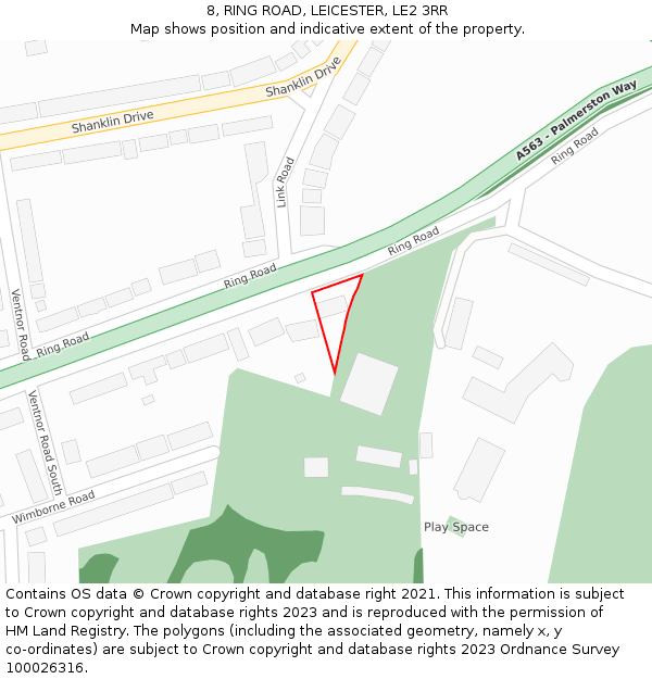 8, RING ROAD, LEICESTER, LE2 3RR: Location map and indicative extent of plot