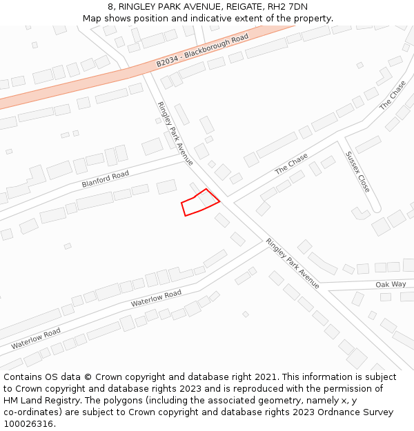 8, RINGLEY PARK AVENUE, REIGATE, RH2 7DN: Location map and indicative extent of plot