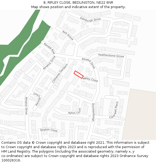 8, RIPLEY CLOSE, BEDLINGTON, NE22 6NR: Location map and indicative extent of plot