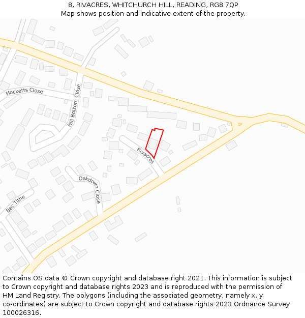 8, RIVACRES, WHITCHURCH HILL, READING, RG8 7QP: Location map and indicative extent of plot