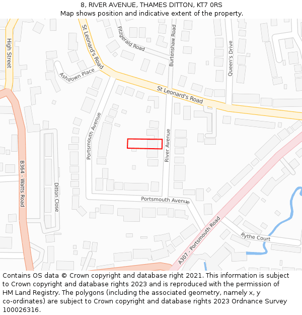 8, RIVER AVENUE, THAMES DITTON, KT7 0RS: Location map and indicative extent of plot