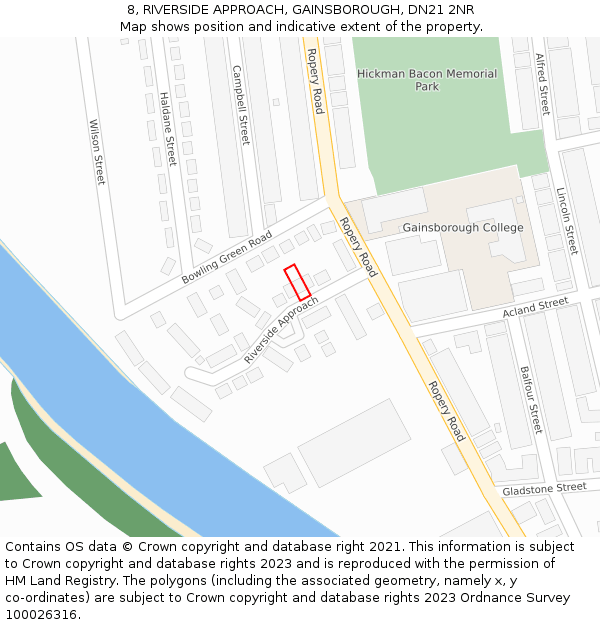 8, RIVERSIDE APPROACH, GAINSBOROUGH, DN21 2NR: Location map and indicative extent of plot