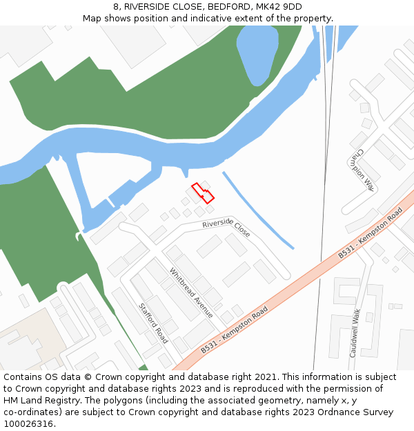 8, RIVERSIDE CLOSE, BEDFORD, MK42 9DD: Location map and indicative extent of plot