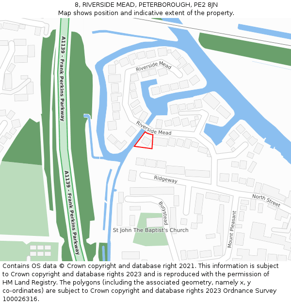 8, RIVERSIDE MEAD, PETERBOROUGH, PE2 8JN: Location map and indicative extent of plot