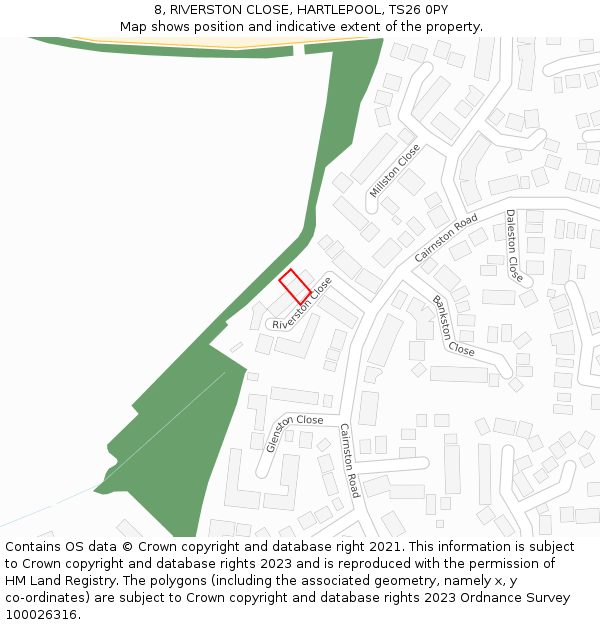 8, RIVERSTON CLOSE, HARTLEPOOL, TS26 0PY: Location map and indicative extent of plot