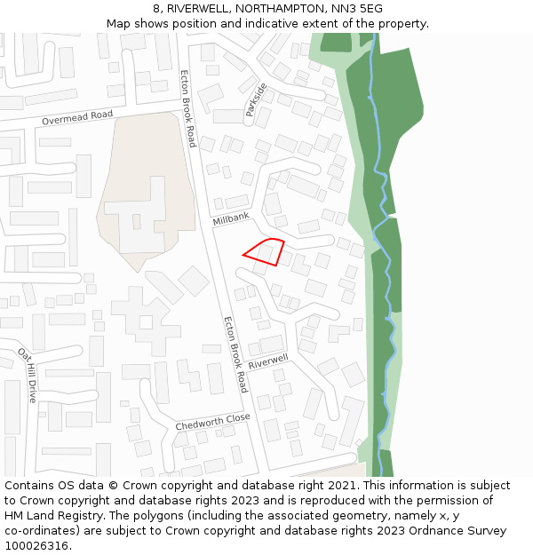 8, RIVERWELL, NORTHAMPTON, NN3 5EG: Location map and indicative extent of plot
