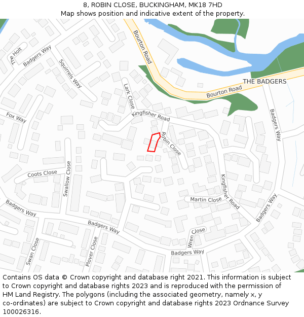 8, ROBIN CLOSE, BUCKINGHAM, MK18 7HD: Location map and indicative extent of plot