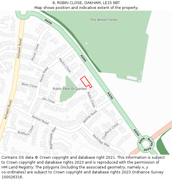 8, ROBIN CLOSE, OAKHAM, LE15 6BT: Location map and indicative extent of plot