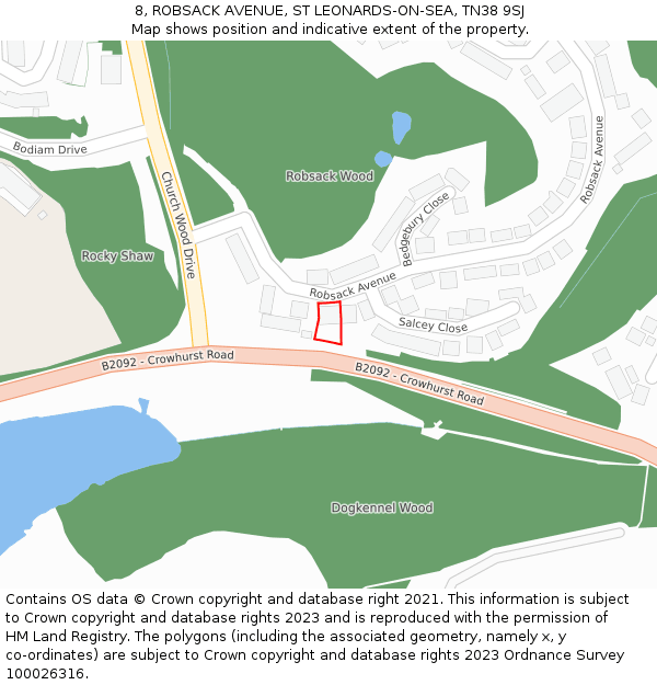 8, ROBSACK AVENUE, ST LEONARDS-ON-SEA, TN38 9SJ: Location map and indicative extent of plot