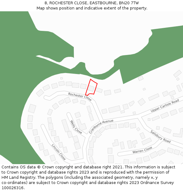 8, ROCHESTER CLOSE, EASTBOURNE, BN20 7TW: Location map and indicative extent of plot