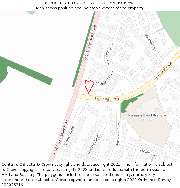8, ROCHESTER COURT, NOTTINGHAM, NG6 8WL: Location map and indicative extent of plot