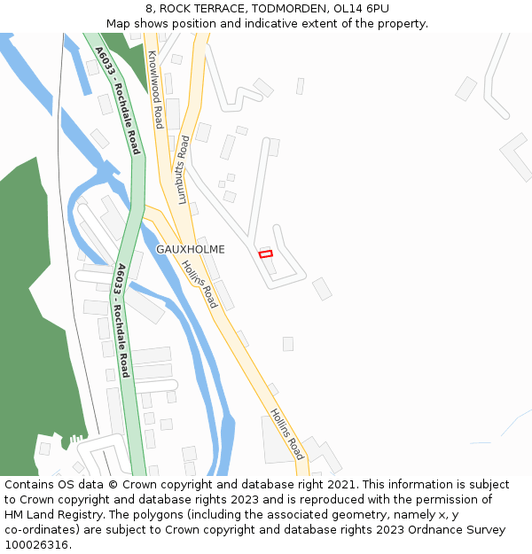 8, ROCK TERRACE, TODMORDEN, OL14 6PU: Location map and indicative extent of plot
