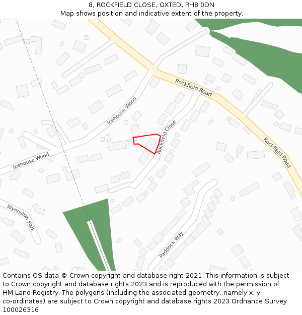 8, ROCKFIELD CLOSE, OXTED, RH8 0DN: Location map and indicative extent of plot