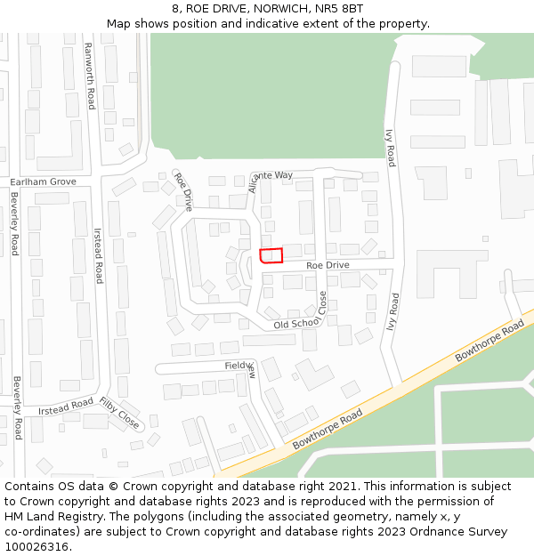 8, ROE DRIVE, NORWICH, NR5 8BT: Location map and indicative extent of plot