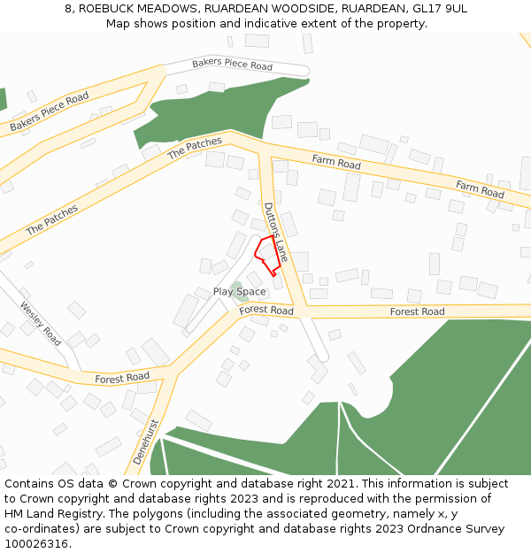 8, ROEBUCK MEADOWS, RUARDEAN WOODSIDE, RUARDEAN, GL17 9UL: Location map and indicative extent of plot