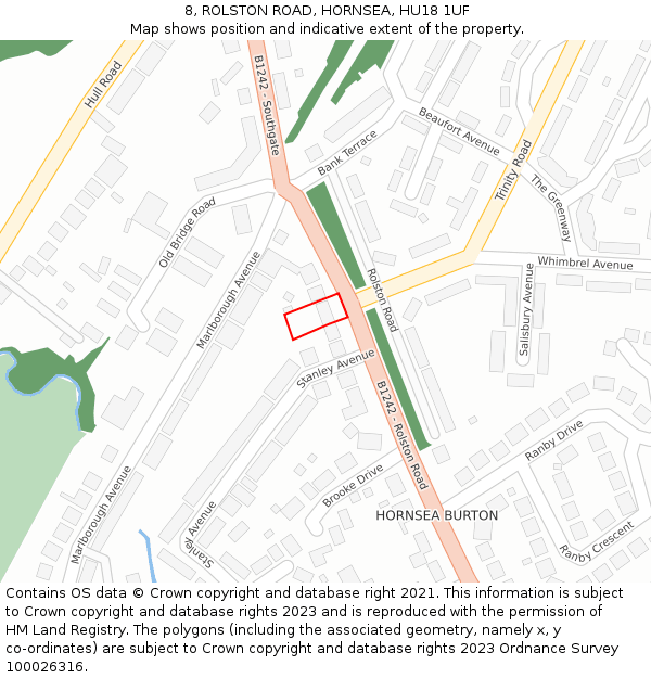 8, ROLSTON ROAD, HORNSEA, HU18 1UF: Location map and indicative extent of plot