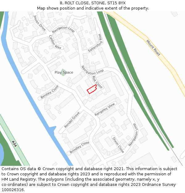 8, ROLT CLOSE, STONE, ST15 8YX: Location map and indicative extent of plot