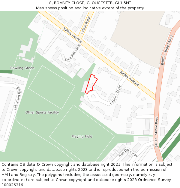 8, ROMNEY CLOSE, GLOUCESTER, GL1 5NT: Location map and indicative extent of plot