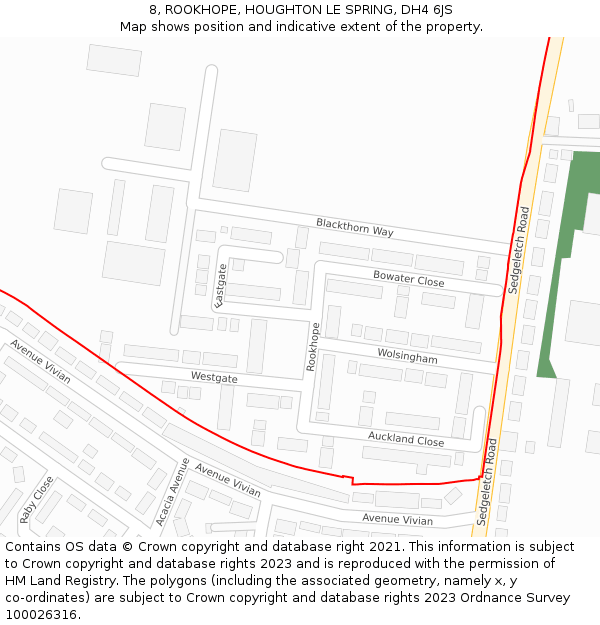 8, ROOKHOPE, HOUGHTON LE SPRING, DH4 6JS: Location map and indicative extent of plot