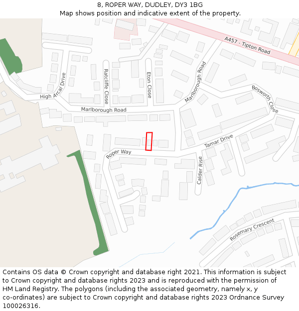 8, ROPER WAY, DUDLEY, DY3 1BG: Location map and indicative extent of plot