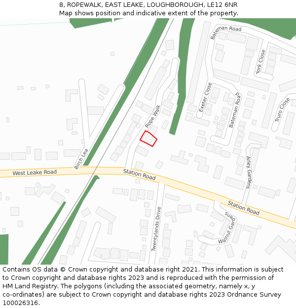 8, ROPEWALK, EAST LEAKE, LOUGHBOROUGH, LE12 6NR: Location map and indicative extent of plot