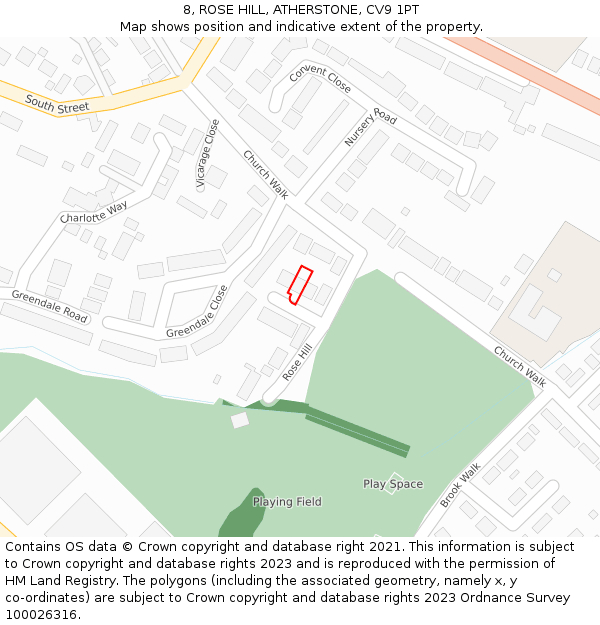 8, ROSE HILL, ATHERSTONE, CV9 1PT: Location map and indicative extent of plot