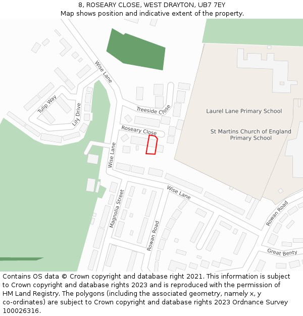 8, ROSEARY CLOSE, WEST DRAYTON, UB7 7EY: Location map and indicative extent of plot