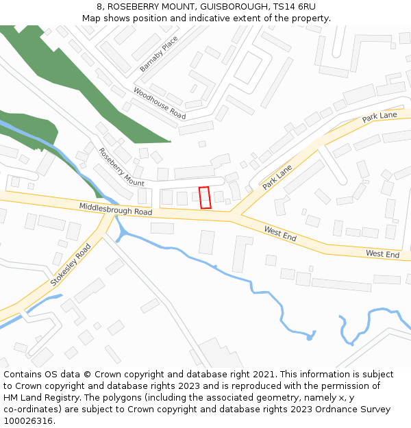 8, ROSEBERRY MOUNT, GUISBOROUGH, TS14 6RU: Location map and indicative extent of plot