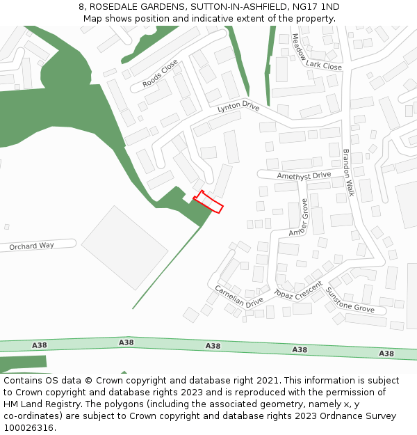 8, ROSEDALE GARDENS, SUTTON-IN-ASHFIELD, NG17 1ND: Location map and indicative extent of plot