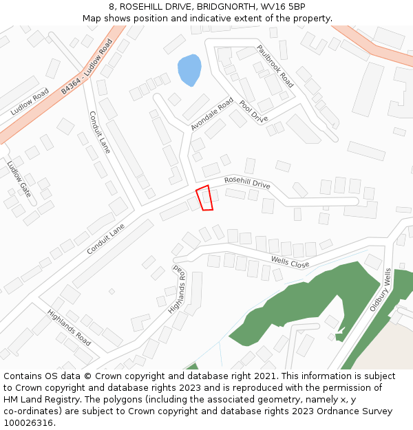 8, ROSEHILL DRIVE, BRIDGNORTH, WV16 5BP: Location map and indicative extent of plot