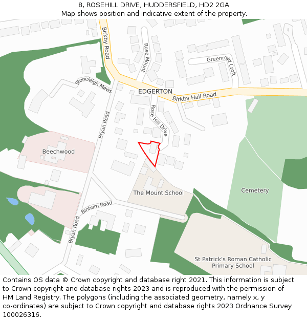 8, ROSEHILL DRIVE, HUDDERSFIELD, HD2 2GA: Location map and indicative extent of plot