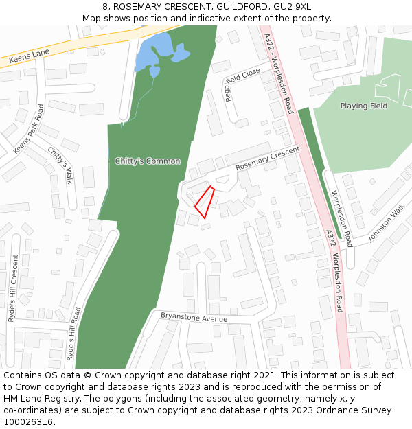 8, ROSEMARY CRESCENT, GUILDFORD, GU2 9XL: Location map and indicative extent of plot