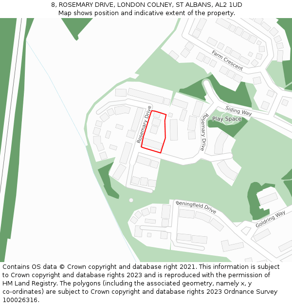 8, ROSEMARY DRIVE, LONDON COLNEY, ST ALBANS, AL2 1UD: Location map and indicative extent of plot