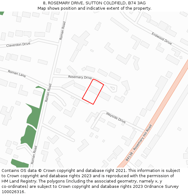 8, ROSEMARY DRIVE, SUTTON COLDFIELD, B74 3AG: Location map and indicative extent of plot