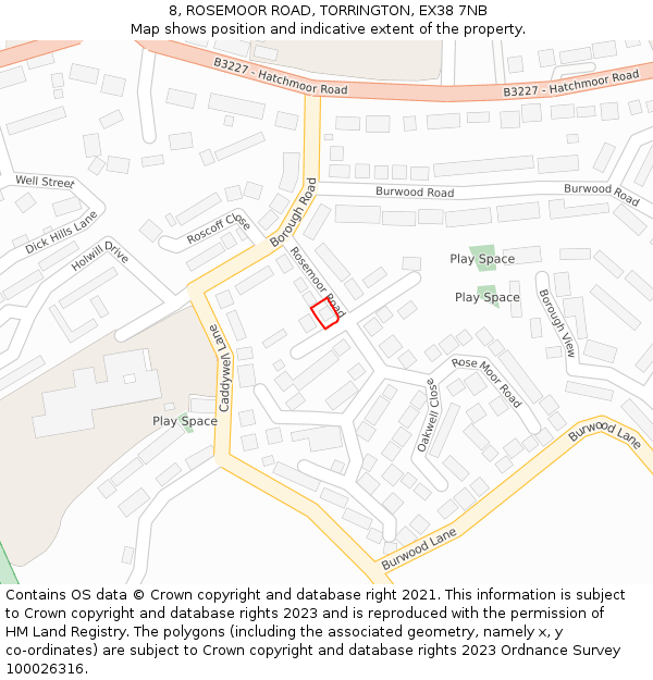 8, ROSEMOOR ROAD, TORRINGTON, EX38 7NB: Location map and indicative extent of plot