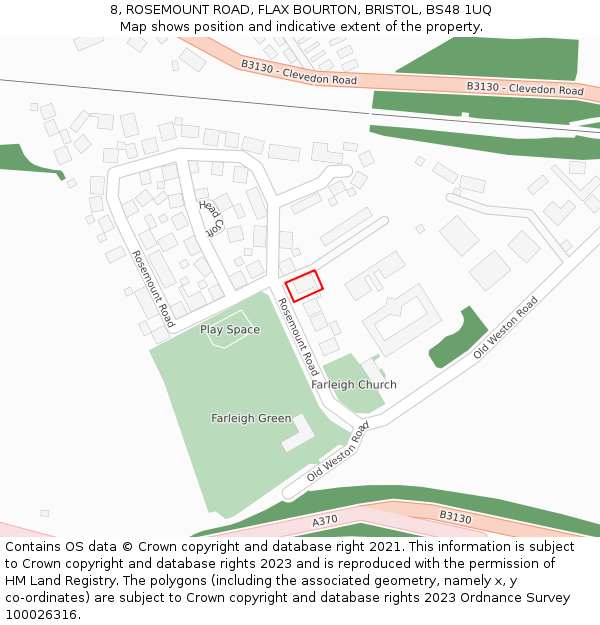 8, ROSEMOUNT ROAD, FLAX BOURTON, BRISTOL, BS48 1UQ: Location map and indicative extent of plot