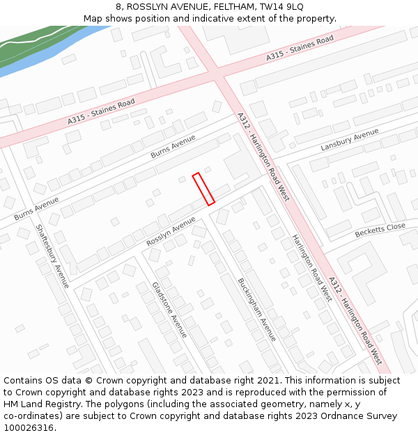 8, ROSSLYN AVENUE, FELTHAM, TW14 9LQ: Location map and indicative extent of plot