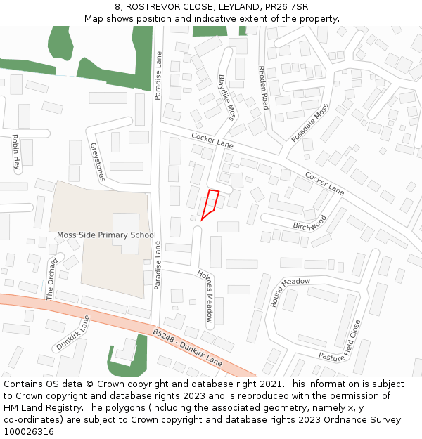 8, ROSTREVOR CLOSE, LEYLAND, PR26 7SR: Location map and indicative extent of plot