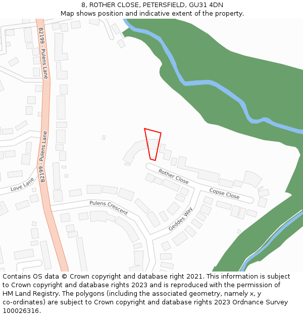 8, ROTHER CLOSE, PETERSFIELD, GU31 4DN: Location map and indicative extent of plot