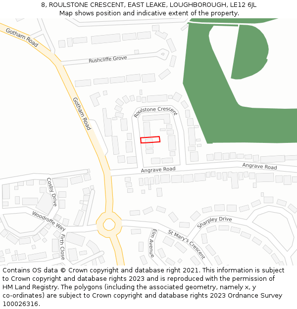 8, ROULSTONE CRESCENT, EAST LEAKE, LOUGHBOROUGH, LE12 6JL: Location map and indicative extent of plot