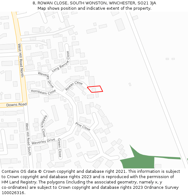 8, ROWAN CLOSE, SOUTH WONSTON, WINCHESTER, SO21 3JA: Location map and indicative extent of plot